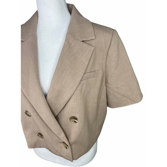 Anthropologie Maeve Beige Double-Breasted Cropped Blazer Short Sleeve Size US 14 - Picture 6 of 16